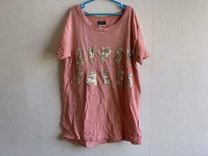 OB861　ＧＯ　ＴＯ　ＨＯＬＬＹＷＯＯＤ　半袖Ｔシャツ　サイズ０２　ピンク　スパンコール　ビンテージ加工　１２４１４１３