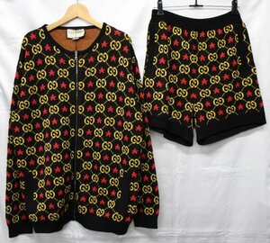 ◆ 極美品 GUCCI / グッチ セットアップ ノーカラージャケット ショートパンツ 表記サイズ：M/XS GG柄 星柄 ニット リブ ブラック系 142770