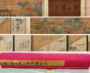 【徳】旧家蔵出 中国書画 『南宋代画家夏圭・秋山隠居図長巻 絹本 肉筆保証品』 軸装 古美術品 骨董品