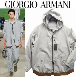 春夏秋543,000円新品GIORGIO ARMANIアルマーニ★ちょっとルーズな感じが洒落ているコレクション撥水フーディーブルゾン【50＝日本L～XL】