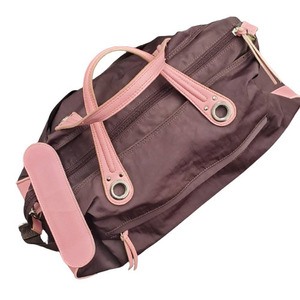 #556D ELLE エル ボストンバッグ ショルダーバッグ ナイロン レザー PINK ピンク レッド 旅行用 かばん バッグ レディース ファッション