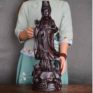 人気新作！仏教美術 木彫仏像 精密細工 木彫り　黒檀木 観音菩薩像　仏像　置物 高さ30cm