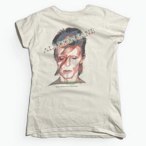 DAVID BOWIE ☆ アラジンセイン オフィシャル プリント ロック Tシャツ 半袖 ホワイト レディース XL 古着 デヴィット ボウイ■SAP90