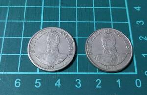 コイン　コロンビア　1ペソ　2枚　1974年　1975年