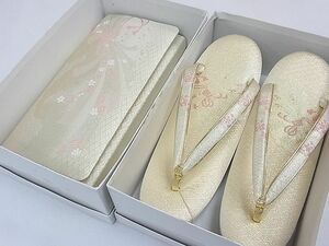 平和屋1■和装小物　バッグ・草履セット　束ね熨斗花文　金糸　草履：Mサイズ　逸品　CAAC8865th