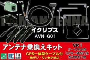 GPS一体型ケーブル & フィルムアンテナ セット イクリプス ECLIPSE DTVF12 同等品 AVN-G01 用 VR1 コネクター 地デジ ワンセグ フルセグ