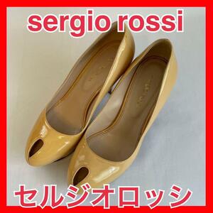 【sergio rossi セルジオロッシ】ベージュ エナメル パンプス 36