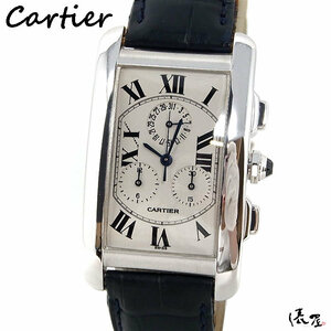 【カルティエ】タンクアメリカン クロノリフレックス K18WG 極美品 メンズ 時計 Cartier Tank americaine 俵屋