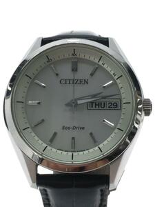 CITIZEN◆腕時計/アナログ/レザー/WHT/BLK/SS/H100-S113156/アテッサ/エコドライブ