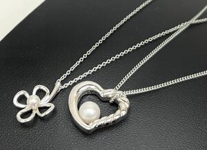 AK◆ TASAKI 田崎真珠 タサキ 本真珠 パール SILVER シルバー 925 ネックレス ペンダントトップ S刻印 ハート クローバー アクセサリー