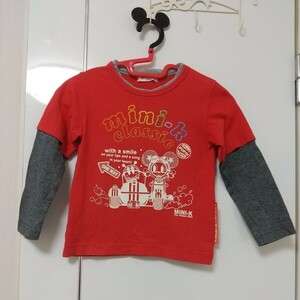 【送料無料】 MINI-K ミニK 長袖Tシャツ 110サイズ 男の子 キャラクター マウスくん リトルくん 重ね着風 赤系 バイク 刺繍 可愛い