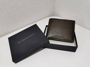 160108S23-0111S■Burberry バーバリー■美品 レザー 二つ折り財布 茶/ダークブラウン 男性用 メンズ 小銭入れ カードケース