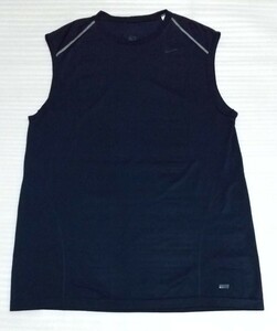 ☆NIKE ナイキ ノースリーブ ストレッチ スリーブレス シャツ大きなサイズ(2XL以上)ネイビー紺色メッシュ薄手超軽量 肩幅 約51身幅57丈85cm