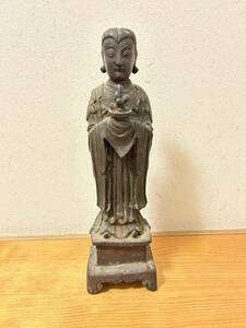 ☆　大珍品！　仏教美術　中国美術　天子像　童子像　立像　古美術品　骨董品　中古品　金属製　☆