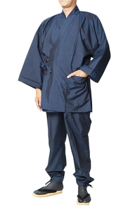 【ひめか】作務衣 メンズ 日本製 最高級 正絹紬作務衣 8001 濃紺ＬＬ
