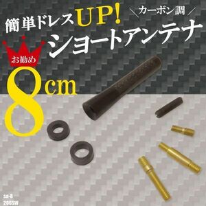 簡単取り付け ショートアンテナ 8cm カーボン仕様 プジョー 206SW 汎用 車 黒 ブラック PEUGEOT パーツ 外装 受信 カーボン調 ヘリカル