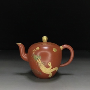 【聚寶齋*紫砂細密彫*美人肩壺】茶壺 茶道具 中国時代美術 容量：460cc