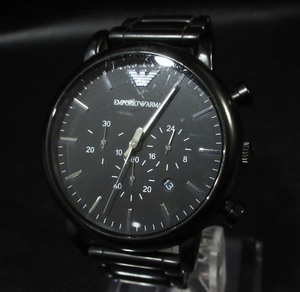 定価49,400円 エンポリオ アルマーニ EMPORIO ARMANI 腕時計 メンズ ブラックダイアル クロノグラフ バーインデックス AR-1895