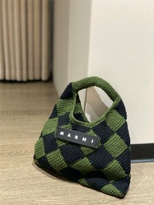 マルニ【MARNI】 MARNI MARKET ダイヤモンド バッグ Diamond Crochet ミニバッグ クロシェ ニット バッグ ダークグリーン×ブラック