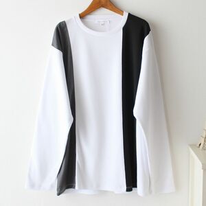 【XLサイズ】新品タケオキクチ THE SHOP TK ストライプ 切替 ロングTシャツ　メンズ　オフホワイト