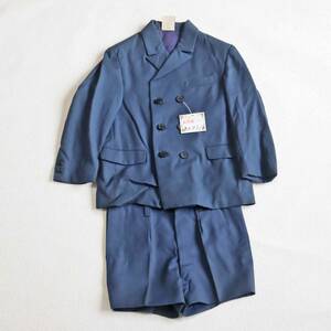 2211　昭和レトロ　子供服　男の子　スーツ　ジャケット＆半ズボン　純毛　ブルー　8才　130㎝　未使用　長期保管品　値札付き　