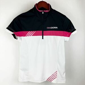 DIADORA ディアドラ 半袖 Tシャツ レディース M 白 ホワイト カジュアル スポーツ トレーニング ウェア ハーフジップ ドライ 速乾