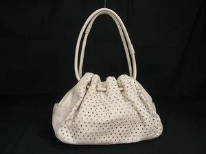 1円 ■美品■ kate spade ケイトスペード レザー パンチング トート ショルダーバッグ 肩掛けかばん レディース アイボリー系 BI2042