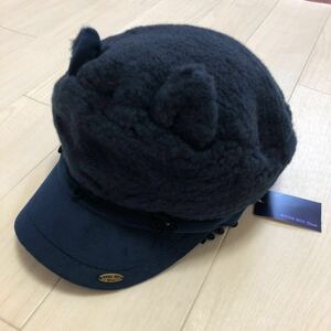 アナスイミニ ANNA SU mini 女の子 帽子 キャップ キャスケット 猫耳 ボア 濃紺 ネイビー サイズ54-56cm 新品未使用タグ付き