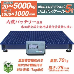 5％OFF 低床式計量器台秤(はかり) 100V 5ｔ デジタル式フロアスケール 5トン 1000mmｘ1000ｍｍ 内蔵バッテリー【営業店止め】