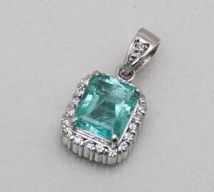 《質屋出品》Pt900★天然エメラルド1.63ct+ダイアモンドペンダントトップ★C-2035