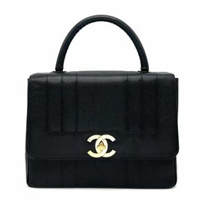 1円 良品 CHANEL シャネル マドモアゼル デカ ココマーク ターンロック キャビアスキン ハンド バッグ dD0457H