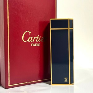 １円スタート 美品 Cartier カルティエ ライター 五角形 ペンタゴン ゴールド ネイビー ローラー ガスライター 喫煙具 箱付き