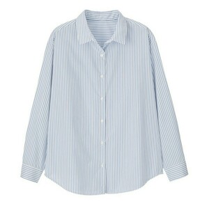 Lサイズ 新品 未使用 2wayオーバーサイズシャツ カシュクール ストライプシャツ ホワイト ブルー 長袖シャツ GU 羽織りにも