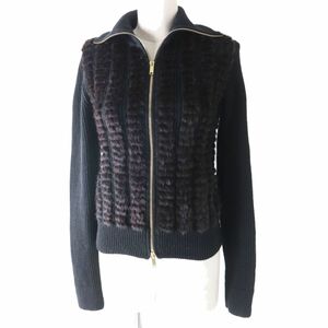 美品◎正規品 イタリア製 GUCCI グッチ 226906 レディース ミンクファー キャメル100％ ジップアップ ニットカーディガン 黒×茶 XS