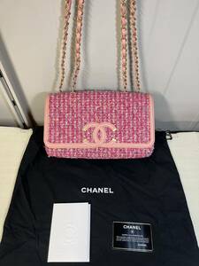 【中古品】CHANEL シャネル コットン ピンク ツイード 2wayバック ハンドバッグ ショルダーバッグ イタリア製 証明書 純正バック収納袋付き