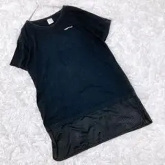 adidas neo 異素材切替半袖Tシャツ　メッシュ　バックプリント　黒　M