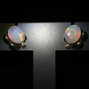 ◆K18(750) 天然ホワイトオパール/天然ダイヤモンド ピアス◆A 約3.5g opal diamond ジュエリー jewelry pierce earring EB2/EB2