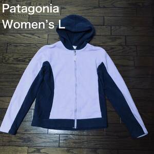 【送料無料】Patagoniaジップアップフリースパーカーネイビー×紫　レディースLサイズ　USA古着パタゴニア