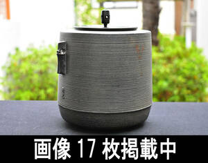 釜師 菊地政光 糸目地紋筒釜 唐銅蓋 中古 茶道具 湯沸し 鉄釜 2.4kg 画像17枚掲載中