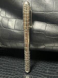 ダンヒル18Kペン先クロコ型押し万年筆ワニ革シルバー銀クロコダイル柄dunhillわに皮アリゲーターレザー型ボールペン文房具K18金ゴールド筆