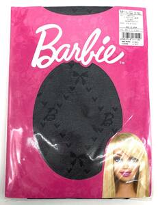 【未使用品】Barbie バービー バイアスハートリボン総柄 ブラック ロゴ入り ストッキング パンスト M-L 日本製（管14011）