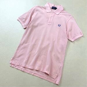 OLD FRED PERRY フレッドペリー ワンポイント刺繍 半袖 鹿子 ポロシャツ メンズ Lサイズ ピンク 日本製 ゴルフ golf
