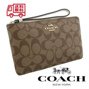 ◆新品 未使用 正規品◆COACH コーチ ポーチ L字ジップファスナー メンズ レディース シグネチャー カーキ/チョーク CO-201