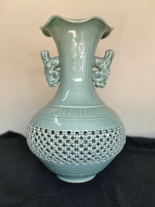 青磁 光成 花器 壺 47cm 高麗 青磁 在銘 骨董 