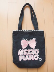 mezzo piano メゾピアノ トートバッグ リボン ロゴ ブラック/キッズ ジュニア カバン 黒 ピンク