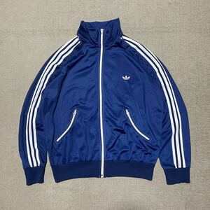 美品 80s 90s ハンガリー製 adidas アディダス 曲がりポケット ジャージ トラックジャケット ネイビー L 52 ヴィンテージ オールド