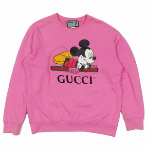 20AW グッチ×ディズニー GUCCI×DISNEY ミッキーマウス ヴィンテージロゴプリント スウェット シャツ プルオーバー トップス 長袖 ピンク