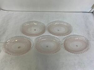 a990 未使用 昭和レトロ ガラス皿 横長皿 ピンク 東洋ガラスTOYOGLASS フルーツ モーニング