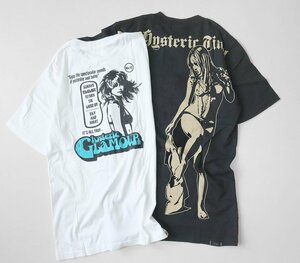 HYSTERIC GLAMOUR / HG ◆ Tシャツ 2枚セット!! 白 S 黒 M ガール プリント 半袖 カットソー ヒステリックグラマー◆DF12