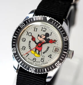 整備済 希少稼働 ミッキーマウス ダイバーズウォッチ 1970年代 機械式手巻き 腕時計 ベルト新品 ダイバー BRADLEY ブラッドレイ ディズニー